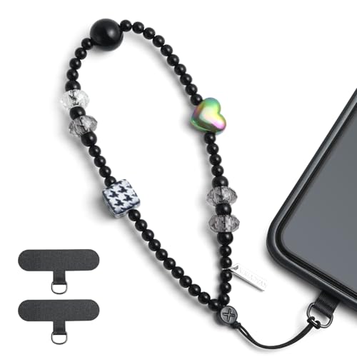 Elegant black bow beaded mobile phone charm -Stylish and lovely mobile wrist strap, cute accessories charm - Perfect for iPhone - style: Black round bead
