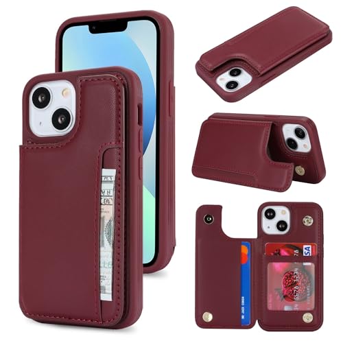 iCoverCase Compatible with iPhone 13 Mini Case with Card Holder, Wallet Phone Case for Women Men RFID Blocking PU Leather Protective Case 5.4 Inch (Wine Red) - color: Wine Red