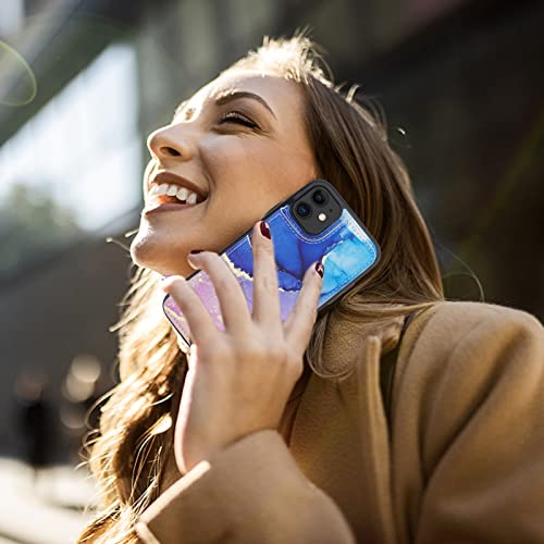 HAOPINSH for iPhone 11 Wallet Case with Card Holder, Blue Purple Marble Pattern Back Flip Folio PU Leather Kickstand Card Slots Case for Women Girls, Double Magnetic Clasp Shockproof Cover 6.1" - color: Blue Purple Marble