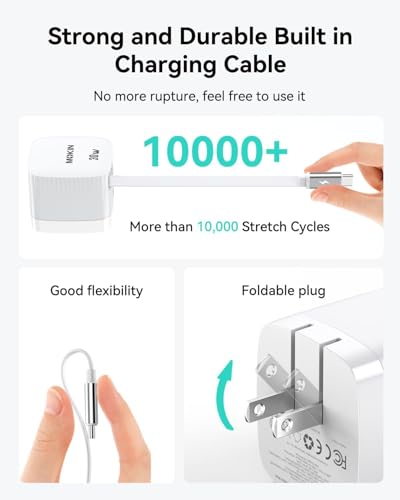 USB-C Charger Block, 30W GaN 2 Port Fast Charging w/Built-in Retractable C Cable & Foldable Plug, PD/PPS for iPhone 16Pro Max/16/Pixel 9 pro/Galaxy/iPad/MacBook (White-2pcs) - color: 30W*white*2