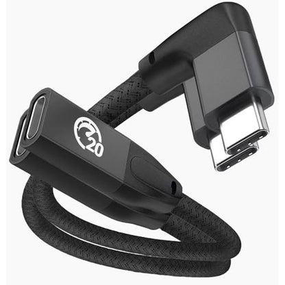 Right Angle USB C Extension Cable 0.6FT 2Pack, USB-C 3.2 Male to Female - color: BLACK, size: 0.6FT(2PACK)