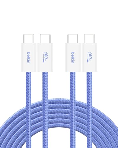 Belkin USB C to USB C 60W Braided Cable 2 Pack, 9.9ft iPhone Charger Cord - color: Blue, style: 9.9 ft - 2 pack