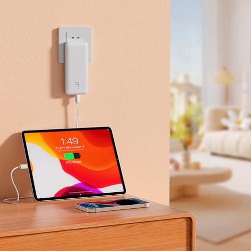 Brand Q Portable Charger with Built-in Cables and AC Wall Plug,Slim USB C Travel Essential Power Bank 10000mAh,External Battery Pack Compatible with iPhone,Samsung,Tablet and All Smart Phones - color: White