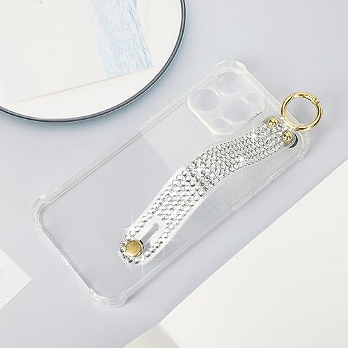 Omio Compatible with iPhone 16 Pro Case Clear Luxury Glitter Sparkle Rhinestone Diamond Stand Holder Case Soft TPU Silicone Slim Cover with Wrist Strap Grip Holder Kickstand for Women Girls Clear - size: iPhone 16 Pro