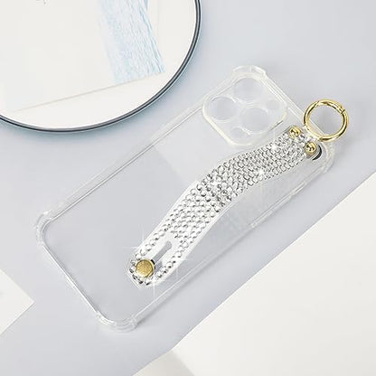 Omio Compatible with iPhone 16 Pro Case Clear Luxury Glitter Sparkle Rhinestone Diamond Stand Holder Case Soft TPU Silicone Slim Cover with Wrist Strap Grip Holder Kickstand for Women Girls Clear - size: iPhone 16 Pro