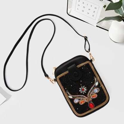 Women's Small Crossbody Cell Phone Bag, Boho Colorful Beaded Purse Wallet with Handmade Cute Patterns - color: Pattern 1
