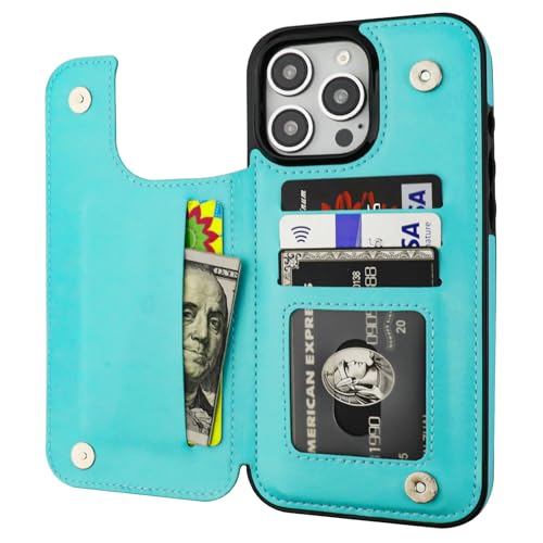 ONETOP for iPhone 16 Pro Max Wallet Case with Credit Card Holder,LightBlue | Kickstand,ID/Cash Holder,Case Wallet with Card Slots,Double Magnetic Clasp,Durable PU Leather Shockproof Cover for Women Men - color: Light Blue