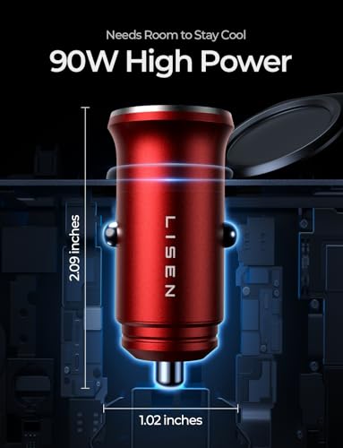 LISEN 90W USB C Car Charger USB C Fast Charge, PD3.0 Fast Car Charger, Red - color: Red, size: 1 Pack