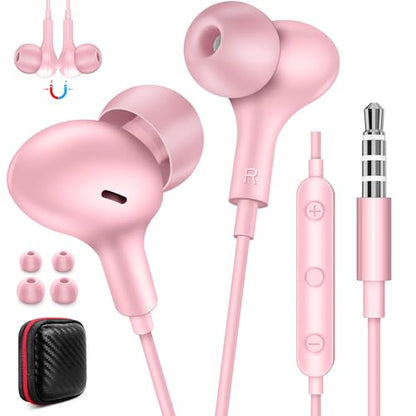 ASKUBSKU Wired Earbuds 3.5mm Headphones for Chromebook PC School, Pink - color: Pink