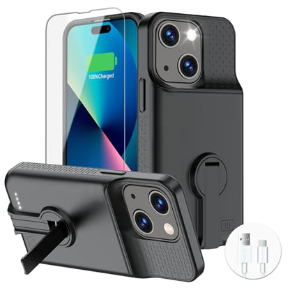 GIN FOXI Battery Case for iPhone 15/15 Pro, Rechargeable Charging Case with Stand 7000mAh Ultra-Slim Anti-Fall Protection Extended Battery Pack Juice Box for iPhone 15/15 Pro 6.1" Black - size: for 15/15 Pro