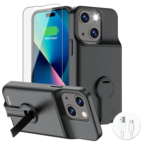 GIN FOXI Battery Case for iPhone 15/15 Pro, Rechargeable Charging Case with Stand 7000mAh Ultra-Slim Anti-Fall Protection Extended Battery Pack Juice Box for iPhone 15/15 Pro 6.1" Black - size: for 15/15 Pro