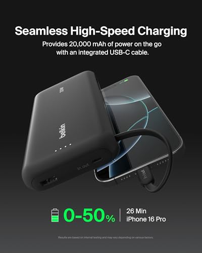 Belkin 20000mAh 30W USB C Power Bank, Portable Charger for iPhone & iPad - color: Black, style: 20K mAh