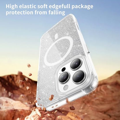 LEMAXELERS Clear Sparkly Magnetic Case for iPhone 16 Pro Max -Clear SF | Glitter Anti-Yellowing Slim TPU Bumper Compatible with Magsafe Shockproof Protective Transparent Cover - color: Clear, size: iPhone 16 Pro Max
