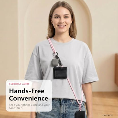 Adjustable Crossbody Phone Lanyard with Hanging Loops - color: Pink