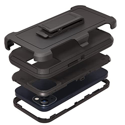 Compatible with iPhone 13 6.1 inch Case,with Screen Protectors,Heavy Duty Rugged Shockproof Full Body Protection Kickstand Case with Belt Clip Holster for iPhone 13 Phone (Black) - color: Black