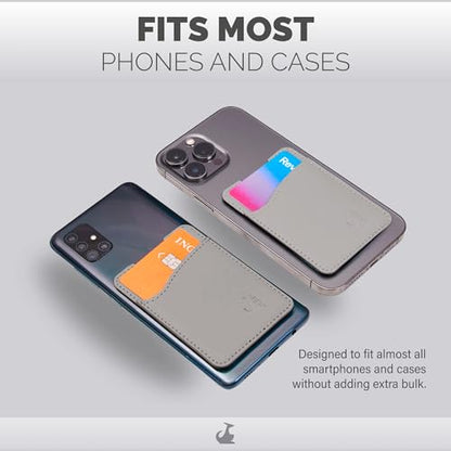Wallaroo Premium Leather Cell Phone Wallet Stick On - Android and iPhone Wallet and Card Holder for Women and Men - Durable with Non-Slip Lining Secures Up to 3 Cards - color: Light Grey Leather