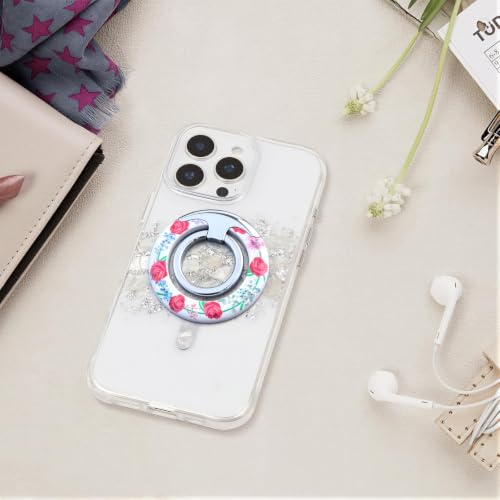 Magnetic Phone Ring for MagSafe Grip, Super Magnet Twinkle Design Ring Holder Stand, MagSafe Accessory for iPhone 17/16/15/14/13 Pro Max Plus，Rose Garland - color: Rose Garland