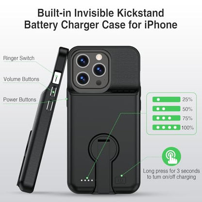 BOPPS for iPhone 13 Pro Max/14 Pro Max/14 Plus with Stand,Ultra Slim 8500 Portable Rechargeable Strong Protective Extended Case Cover for iPhone 14 pro max,13 pro max ，Black - size: iPhone 13 Pro Max /14 Pro Max/14 Plus