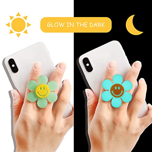 On The Grip Cheerful Smiley Flower Phone Grip - Bright, Expandable, Collapsible - Comfortable Touch, Secure Grip (Mint) - color: Mint