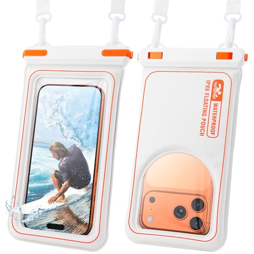 Waterproof Phone Pouch, IPX8 Floating Case up to 7.1" | Touchscreen TPU Window, 4-Chamber Airbag, Lanyard, for iPhone 17/16/15/14Pro Max, Samsung S24/25 Ultra, Beach, Cruise & Kayak - color: WHITE 1PACK