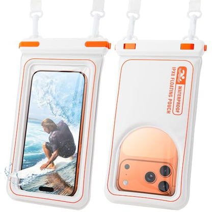 Waterproof Phone Pouch, IPX8 Floating Case up to 7.1" | Touchscreen TPU Window, 4-Chamber Airbag, Lanyard, for iPhone 17/16/15/14Pro Max, Samsung S24/25 Ultra, Beach, Cruise & Kayak - color: WHITE 1PACK