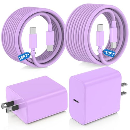 45W USB C Fast Charger for iPhone 17/ Air/16/15 Pro Max - color: Purple, size: 2Pack-10FT-iPhone15-17