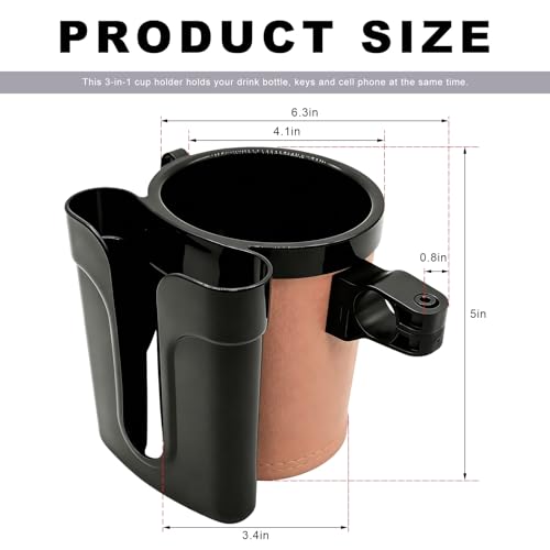Bike Cup Holder, Bicycle Handlebar Water Bottle Holders with Cell Phone Keys Holder, Universal Drink Bottle Cage for Bike Motorcycle Scooter Stroller Walker Wheelchair (Black & Beige) - color: Black & Beige