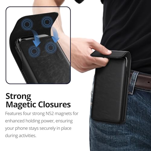 Magnetic Closure Holster for Samsung Galaxy A17, A16, A15, A14, A37, A36, A35, A32, A73 5G, A72, A71, A57, A56, A55, A54, XCover6 Pro, Motorola Edge, Moto G, G22, G84 (Fits Regular Case) (Black) - color: Black