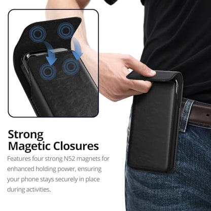 Magnetic Closure Holster for Samsung Galaxy A17, A16, A15, A14, A37, A36, A35, A32, A73 5G, A72, A71, A57, A56, A55, A54, XCover6 Pro, Motorola Edge, Moto G, G22, G84 (Fits Regular Case) (Black) - color: Black