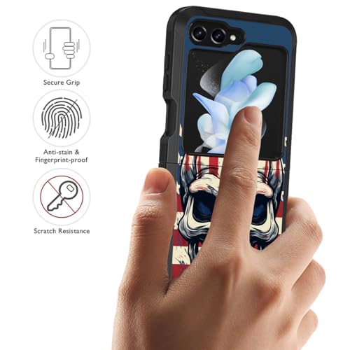 for Samsung Galaxy Z Flip 5 Case, Heavy Duty Dual Layer Hybrid Military Grade Shockproof Drop Folding Protective Cover for Samsung Galaxy Z Flip 5 5G 2023, American Flag Skull - color: American Flag Skull