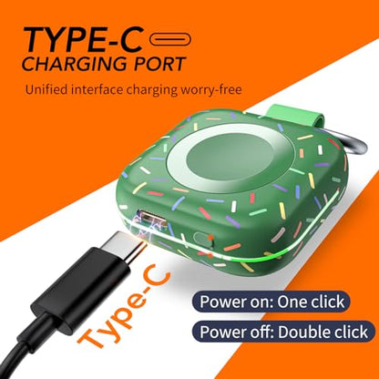 Portable Wireless Charger for Apple Watch Series 10/9/8/UItra/7/6/5/4/3/2/SE/Nike,Compact Travel Purse Essentials Magnetic iWatch Charger 1200mAh Extra Power Bank Keychain Style - color: Colorful Dark Green