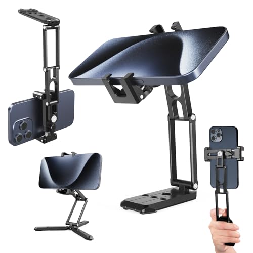 NEEWER Phone Tripod Mount with Cold Shoes, Metal Smartphone Tripod Adapter Compatible with iPhone, Multi Angle Tri Fold Cell Phone Holder, Handheld Phone Grip for Streaming Vlog SP-04