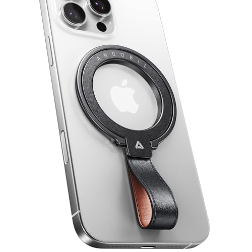 andobil 2026 Premium Leather Magnetic Phone Grip Holder for MagSafe, Stable - color: dark black