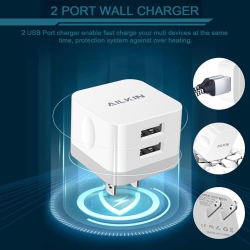 90 Degree USB Wall Charger Plug Flat Side Right Angle Dual Port USB Adapter - color: White, style: 3Pack USB Wall Chargers