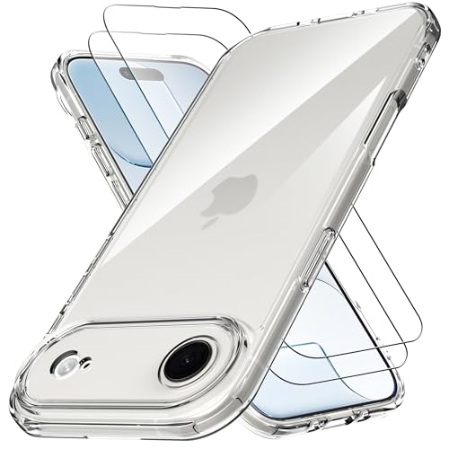 Anoowkoa Designed for iPhone Air Case 6.6" Anti Yellowing Clear Phone Case with 2 Pack iPhone 17 Air Tempered Glass Screen Protector.9H Hardness Support Fingerprint Unlocking - color: iPhone 17 Air