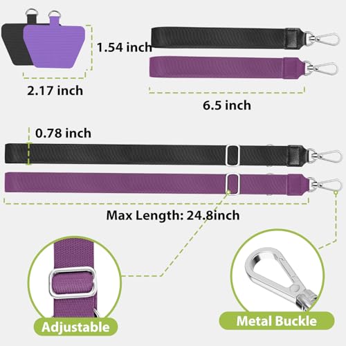 takyu Phone Lanyard, 2 Pack Adjustable Anti-Drop Neck/Wrist Strap with 2 Pcs Tether Patches, Secure Hands-Free Compatible for iPhone Samsung Perfect for Nurses, Teachers, Travel, Hiking Black+Purple - color: Black + Purple
