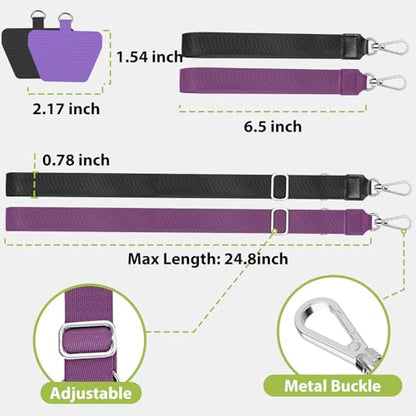 takyu Phone Lanyard, 2 Pack Adjustable Anti-Drop Neck/Wrist Strap with 2 Pcs Tether Patches, Secure Hands-Free Compatible for iPhone Samsung Perfect for Nurses, Teachers, Travel, Hiking Black+Purple - color: Black + Purple