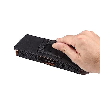 Cell Phone Belt Clip Holder Leather for Men Compatible with Samsung Galaxy Z Fold 6/Z Fold 5/Z Fold 4/Z Fold 3/Z Fold 2/Z Fold 5G, Cell Phone Waist Pack Leather Belt Loop Pouch Handbag Wallet Purse - color: Black