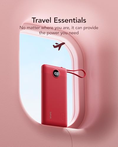 VRURC Portable Charger, Built in 4 Cables & Lanyard Power Bank 10000mAh - color: Magenta