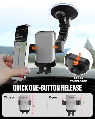 A2C Heavy Duty Truck Phone Mount, 10" Metal Long Arm Windshield Phone Mount