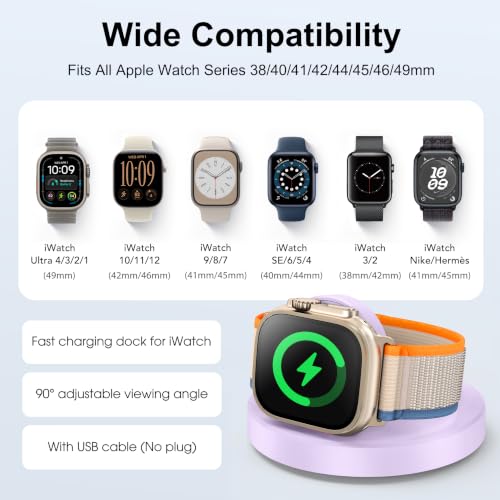 Upgraded for Apple Watch Charger, Foldable Travel Fast Charging Dock - color: Purple, size: USB A