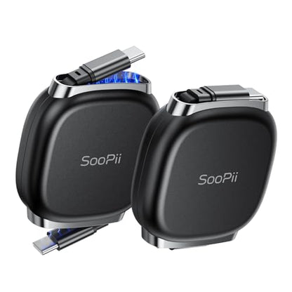 SOOPII 240W Retractable USB C Cable with Mag Snap Storage (2Pack 3.3FT) - color: Black, size: 3.3FT-2Pack