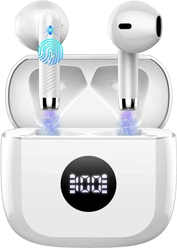 Wireless Earbuds, Bluetooth 5.4 Ear Buds, LED Power Display, 6D Bass Stereo - color: Pearl White