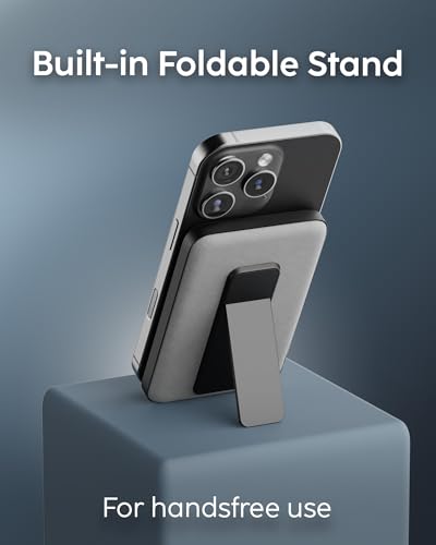 myCharge CliqLuxe Magnetic Wireless Power Bank 10,000mAh | iPhone & MagSafe Compatible | Qi2.2 25W Mag Safe Portable Charger | Built-in Stand | 20W PD USB-C Port | Premium Grey Fabric - size: 10K, style: Without Wall Plug (Grey)