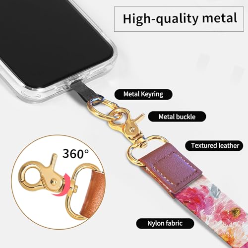 Phone Lanyard Crossbody Wrist Strap, Cute Cell Phone Lanyards for around the Neck Wristlet Wrist Strap - color: Red Cute Flowers