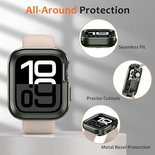 Amizee 2 in 1 Metal Rugged Case Compatible with Apple Watch Series 11/10 42mm, Aluminum Shockproof Protective Bumper Cover for iWatch 42mm, Army Green - color: Army Green, size: 42 mm