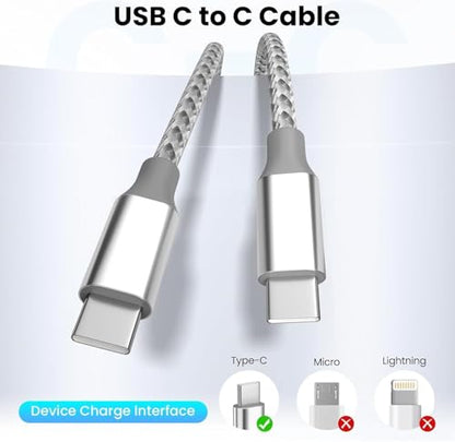 KYEHD USB C to USB C Cable 10ft 3 Pack 60W Fast Charging Long Charger Cord - color: Grey white