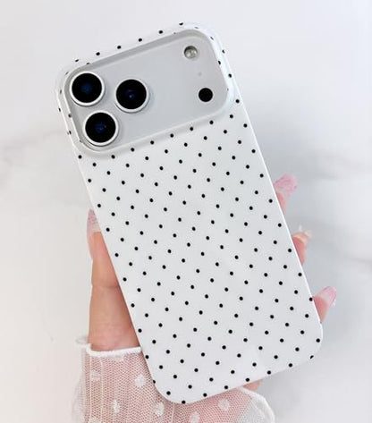 Qokey Compatible with iPhone 17 Pro Max Case, Black Polka Dot TPU Glossy Case, Cute Simple Aesthetics Design for Girls Women, Lightweight Soft Slim Protection Fashionable Cover - White - color: Black Dots & White