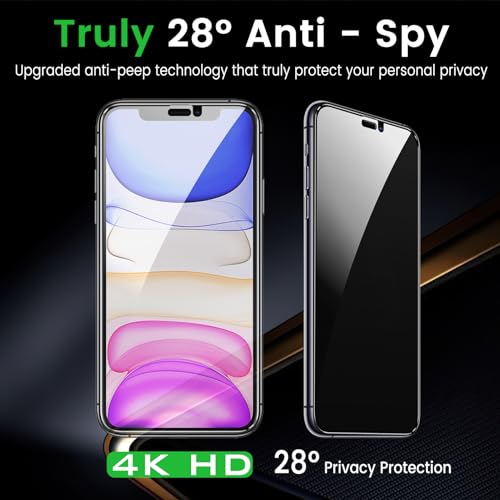 Romkasi 3 Pack Privacy Screen Protector for iPhone 11 6.1 Inch with 3 Pack Camera Lens Protector, Anti Spy Tempered Glass Film, Anti-Scratch, Touch Sensitive, Case Friendly - color: iPhone 11