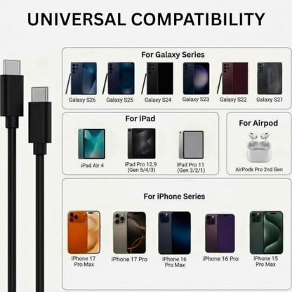 4-Pack 10ft USB-C to USB-C Fast Charging Cables Cord (100W/5A) - Black - color: Black 4x10ft-5A
